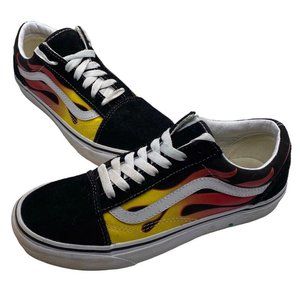 VANS Old Skool Sneakers Shoes Womens 7.5 Flames Fire Black Yellow Red Skateboard